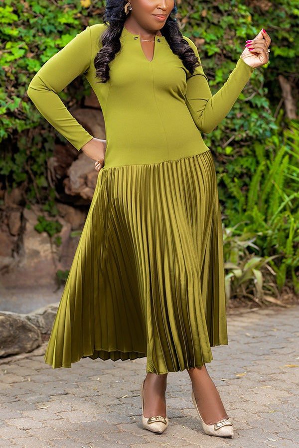 Chic Pleated Notch Neck Dress