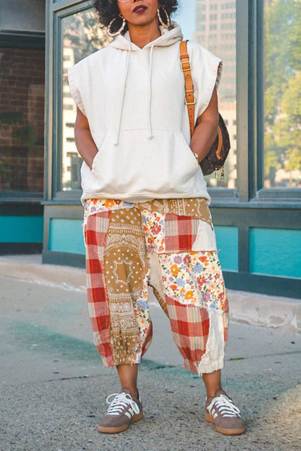 Retro Patchwork Drop Crotch Pants