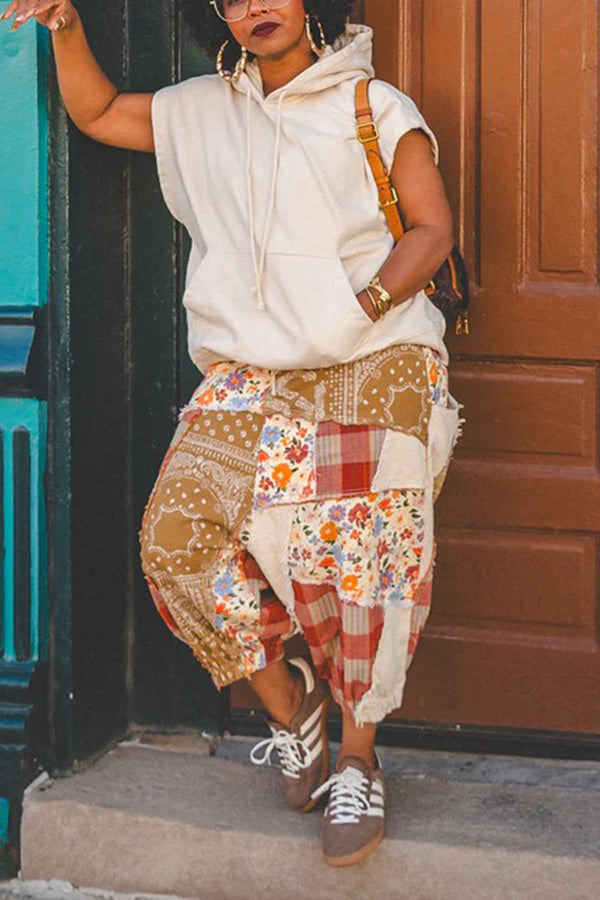 Retro Patchwork Drop Crotch Pants