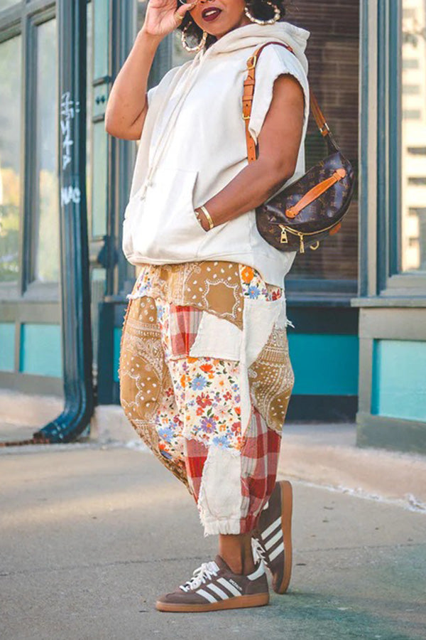 Retro Patchwork Drop Crotch Pants