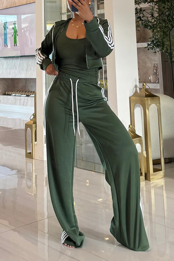 Casual Striped Jacket & Pants Set