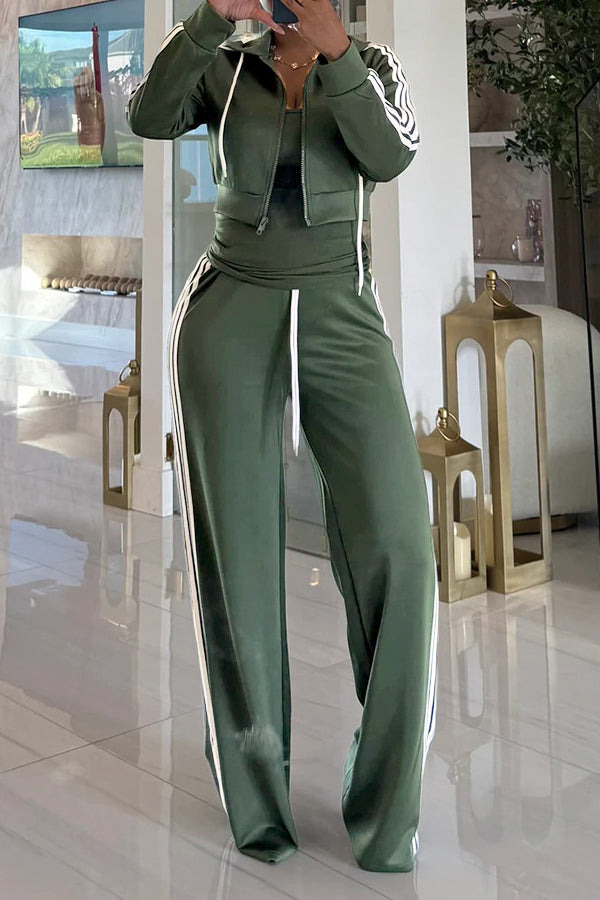 Casual Striped Jacket & Pants Set