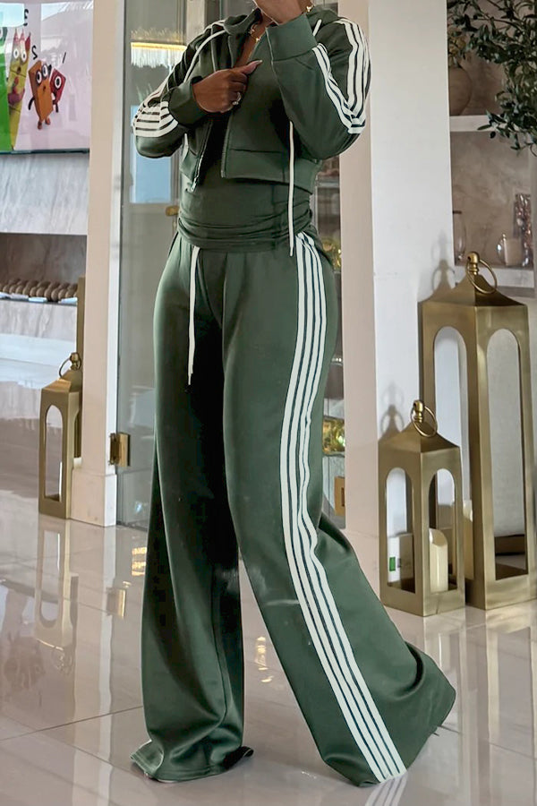 Casual Striped Jacket & Pants Set
