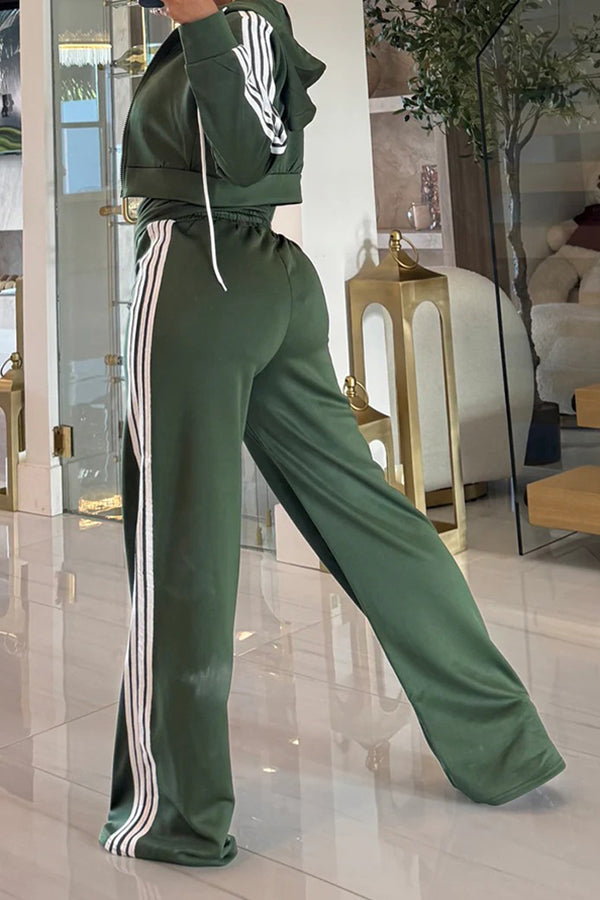 Casual Striped Jacket & Pants Set