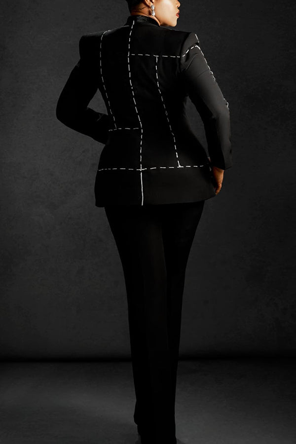 Chic Line Decoration Blazer & Pants Set