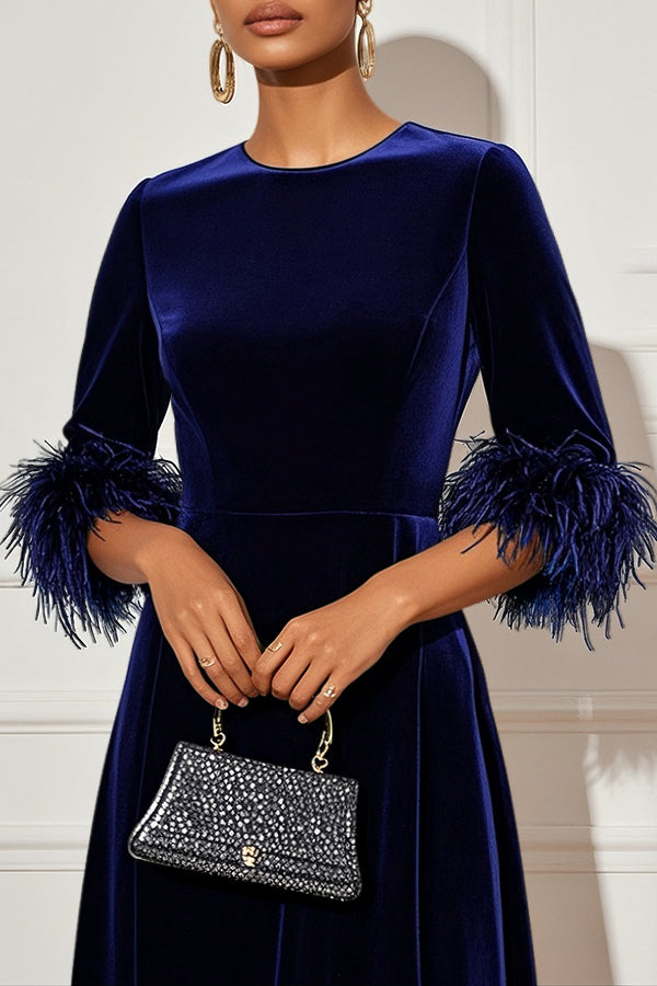 Retro Velvet Fuzzy Trim Dress