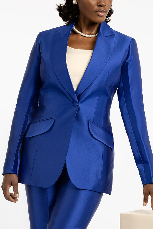 Retro Satin Single Button Blazer & Pants Set