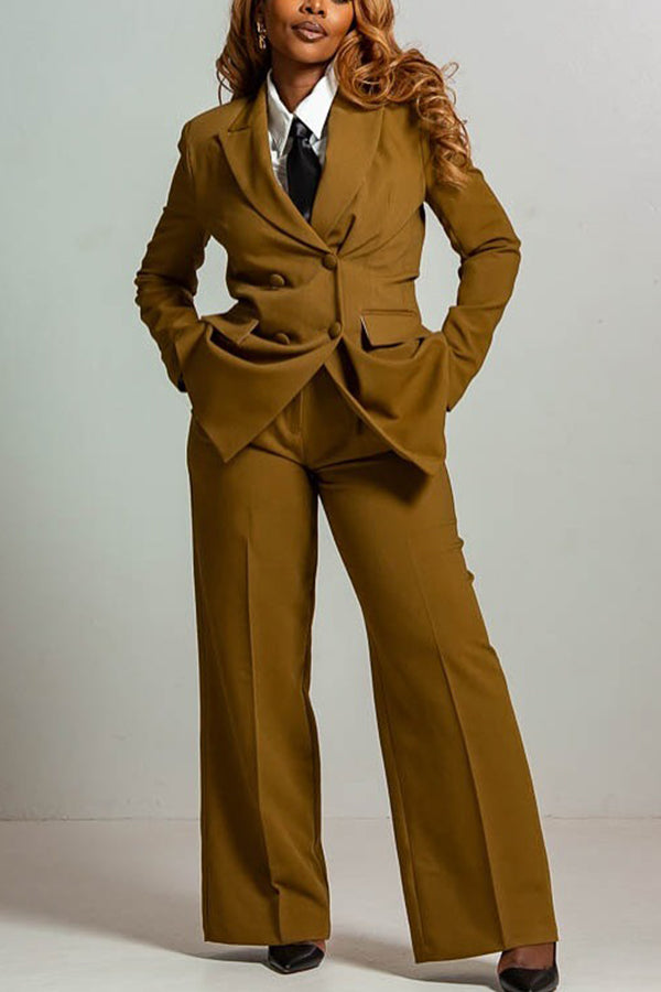 Retro Lapel Collar Double Breasted Blazer & Pants Set
