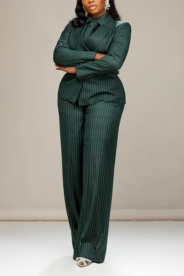 Chic Striped Shirt & Pants Set 