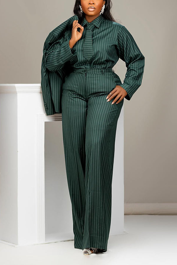 Chic Striped Shirt & Pants Set 