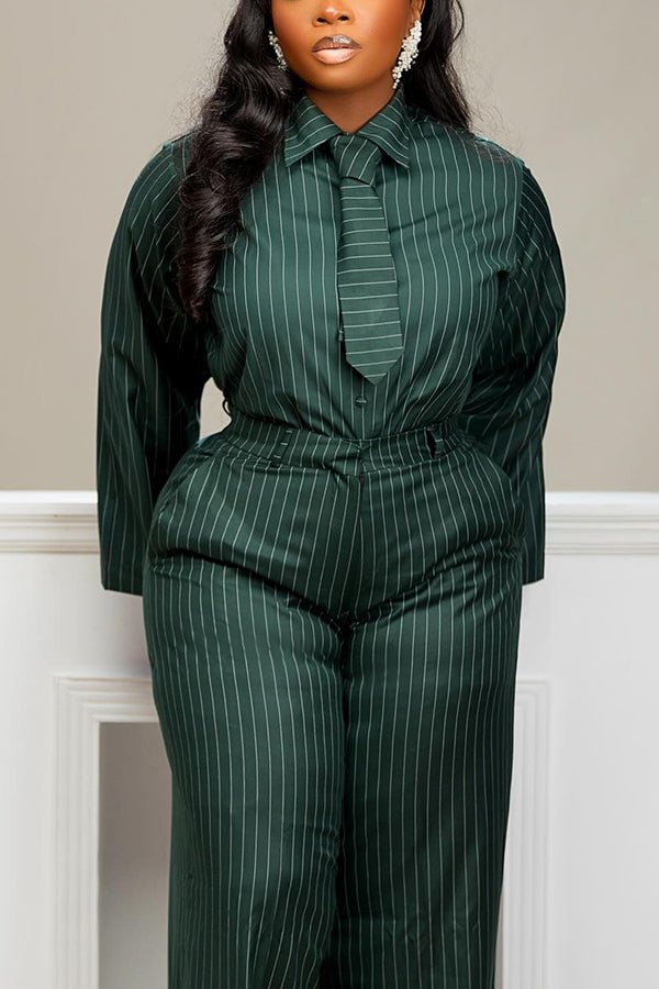Chic Striped Shirt & Pants Set 