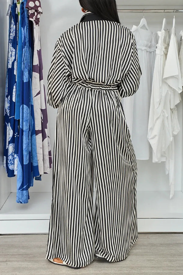 Chic Striped Shirt & Pants Set