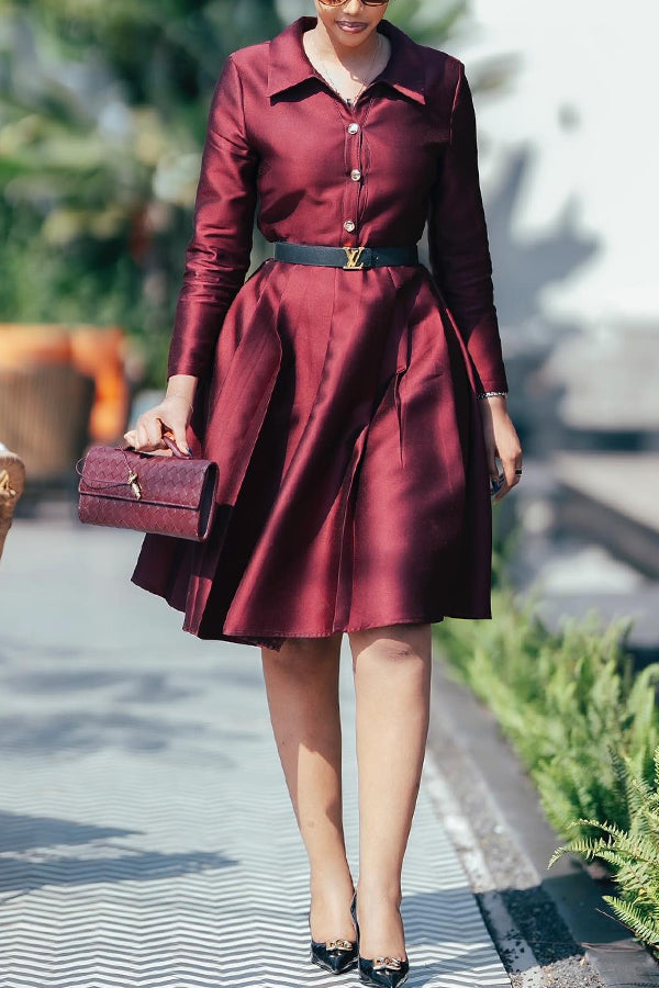 Retro Single Breasted Shirt Collar Dress