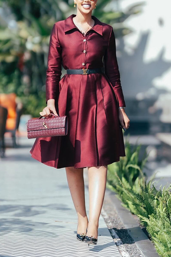 Retro Single Breasted Shirt Collar Dress