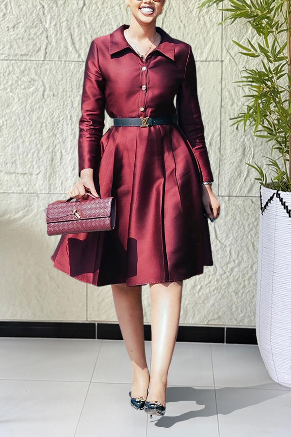 Retro Single Breasted Shirt Collar Dress