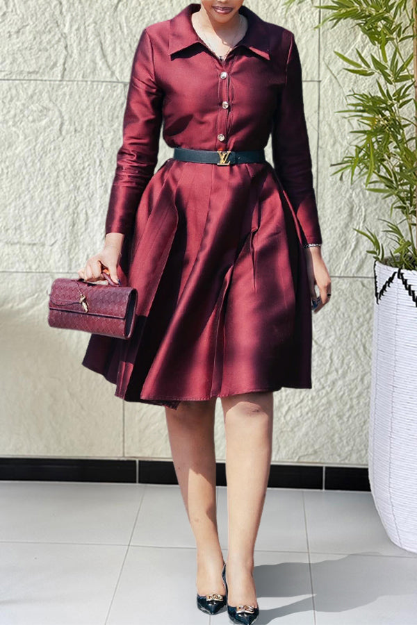 Retro Single Breasted Shirt Collar Dress