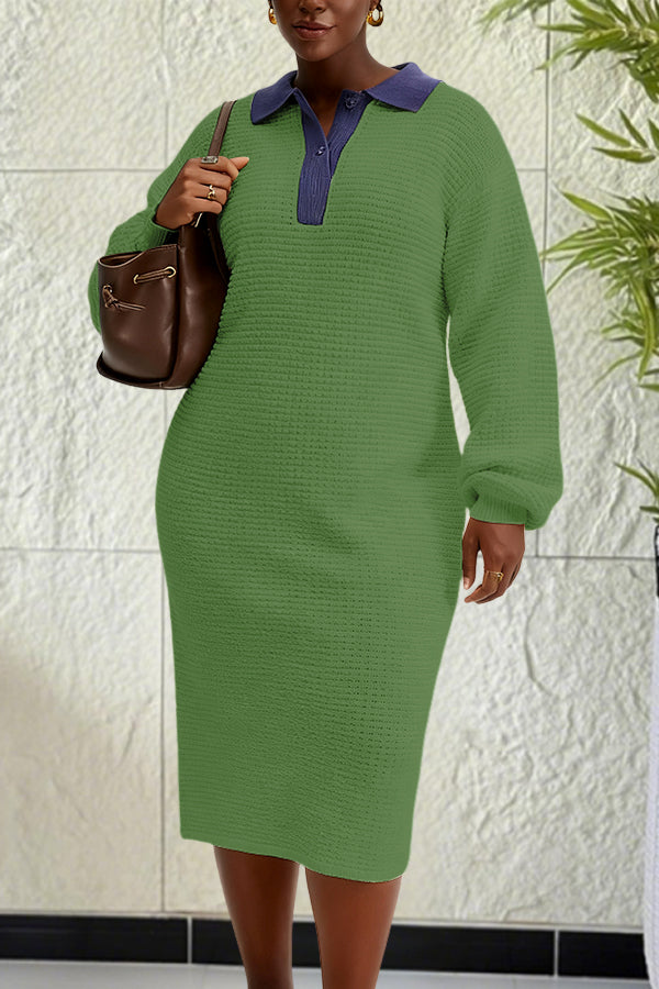 Cozy Contrast Collar Waffle Knit Dress