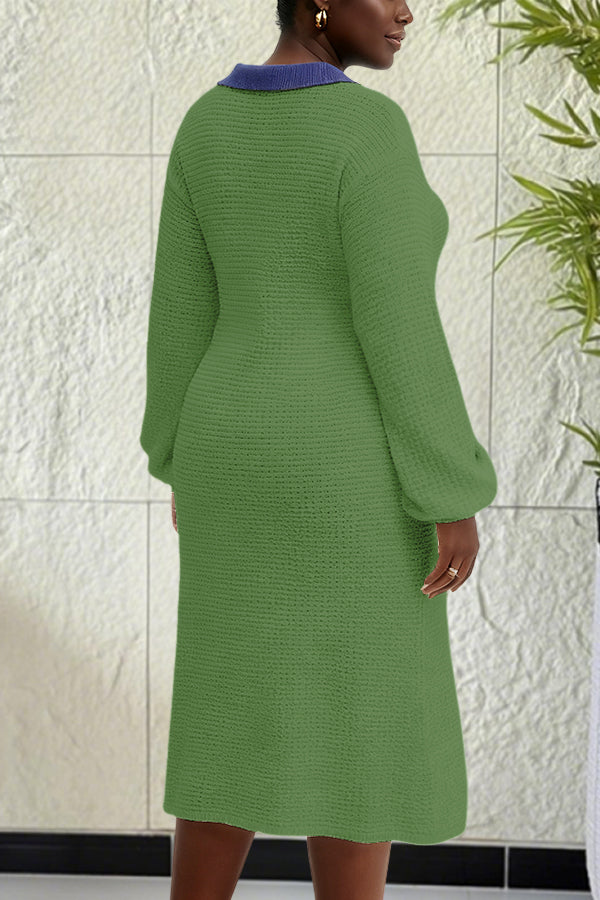 Cozy Contrast Collar Waffle Knit Dress