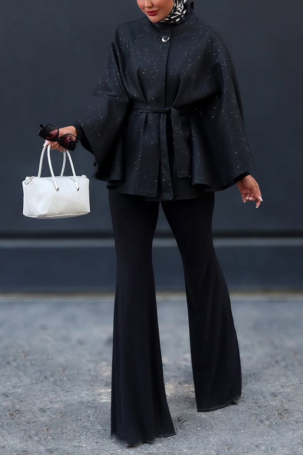 Stylish Stand Collar Glitter Cloak