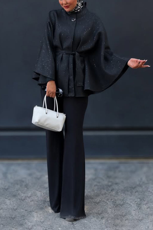Stylish Stand Collar Glitter Cloak