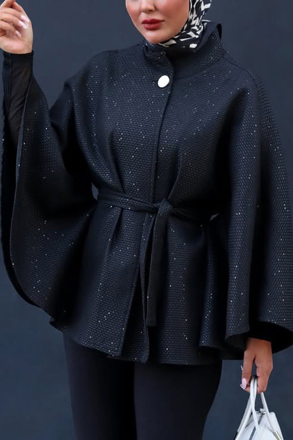 Stylish Stand Collar Glitter Cloak