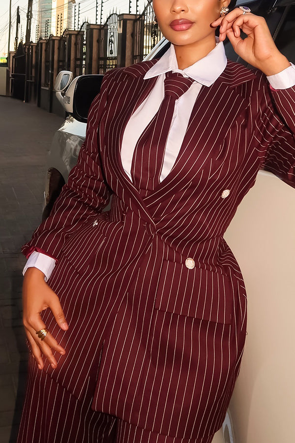 Fashion Double Breasted Striped Blazer & Pants Set
