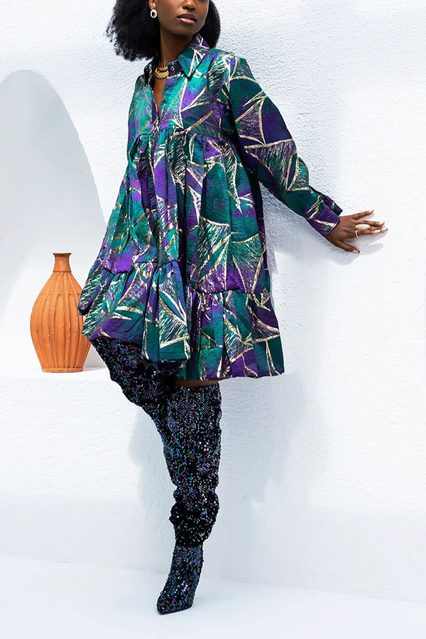 Stylish Floral Print Ruffle Hem Dress