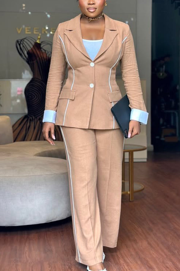 Retro Contrast Line Blazer & Pants Set