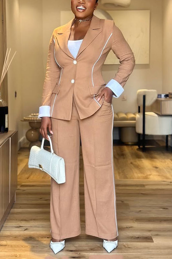 Retro Contrast Line Blazer & Pants Set