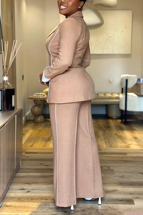 Retro Contrast Line Blazer & Pants Set