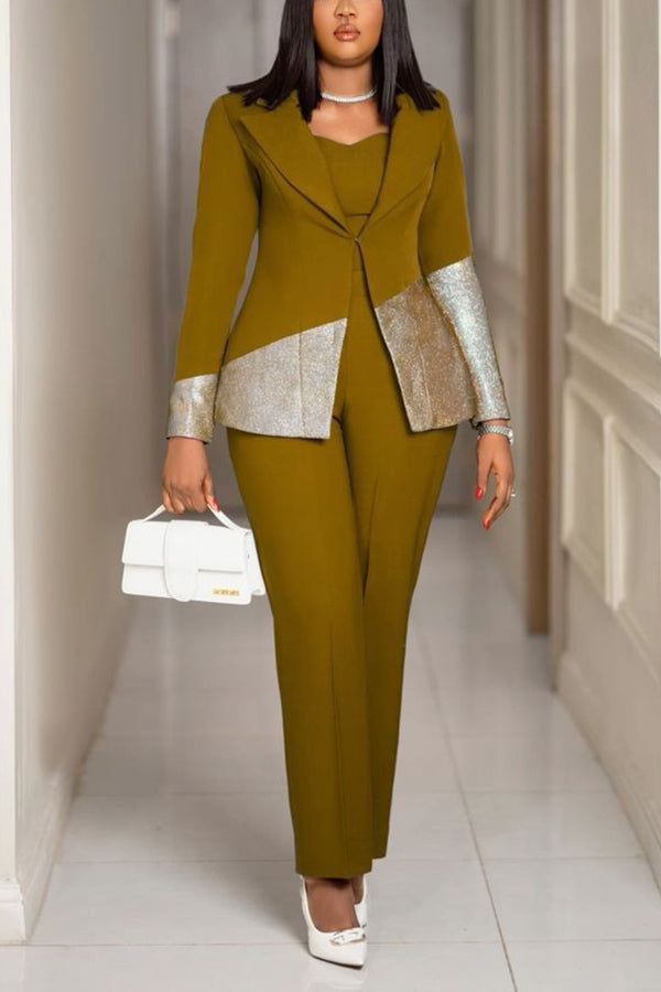 Stylish Contrast Glitter Blazer & Pants Set