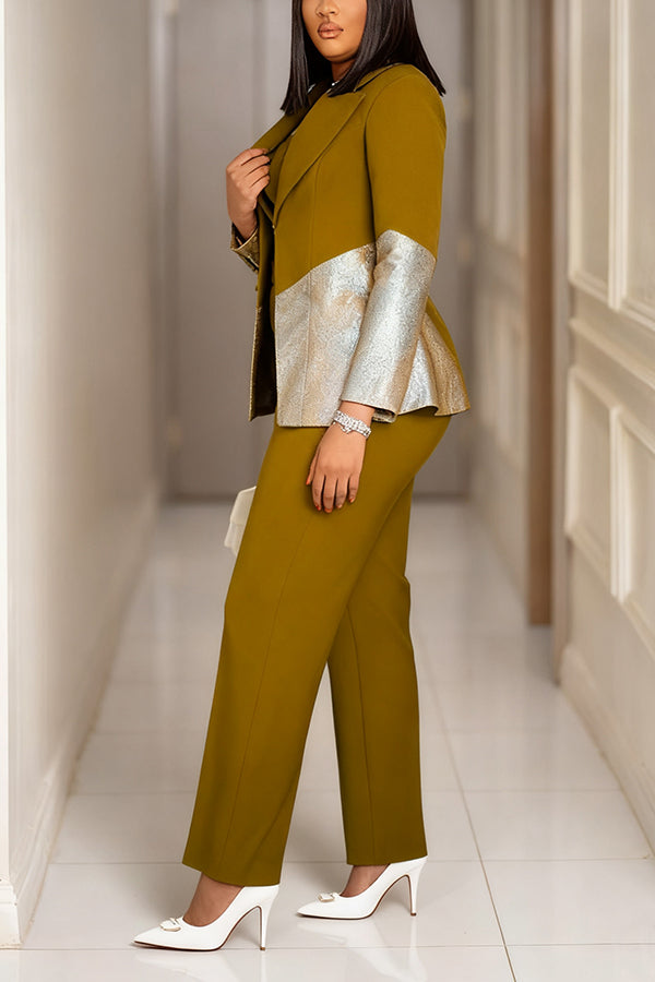 Stylish Contrast Glitter Blazer & Pants Set