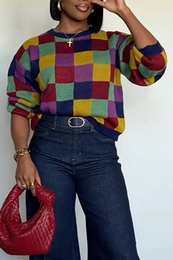 Fashion Colourful Lattice Sweater