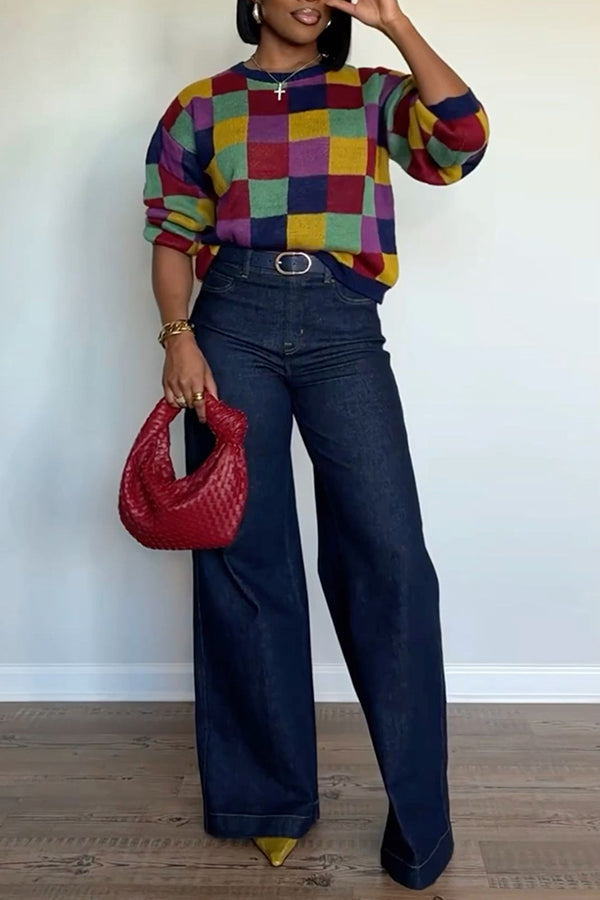 Fashion Colourful Lattice Sweater