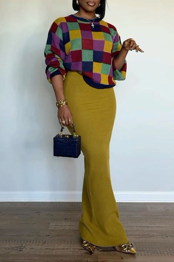 Fashion Colourful Lattice Sweater
