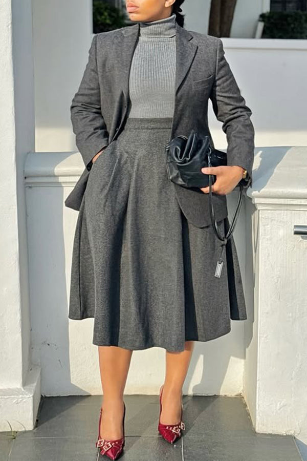 Elegant Lapel Collar Blazer & Skirt Set