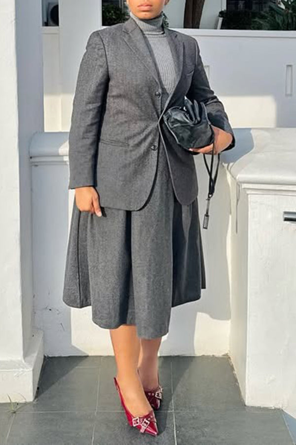 Elegant Lapel Collar Blazer & Skirt Set