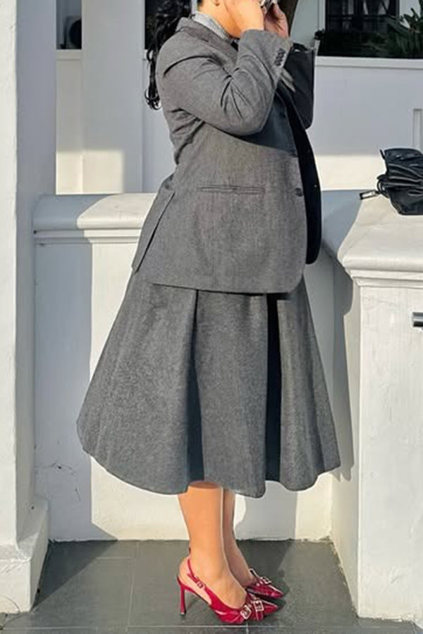 Elegant Lapel Collar Blazer & Skirt Set