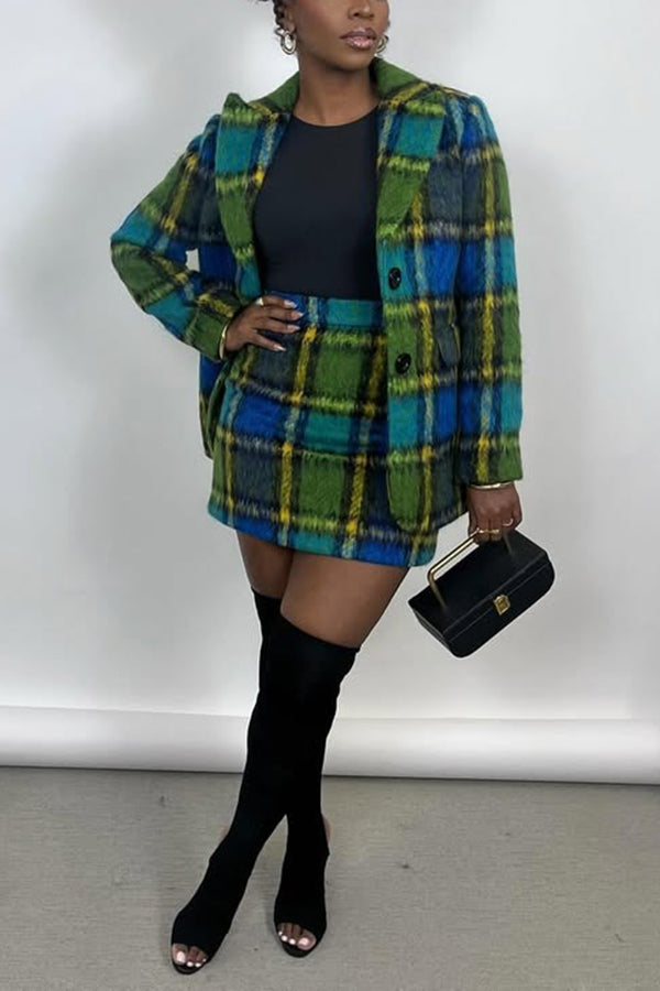 Stylish Plaid Peak Collar Blazer