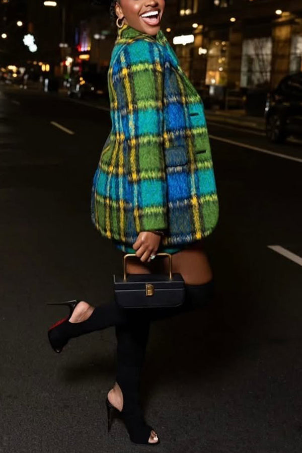 Stylish Plaid Peak Collar Blazer