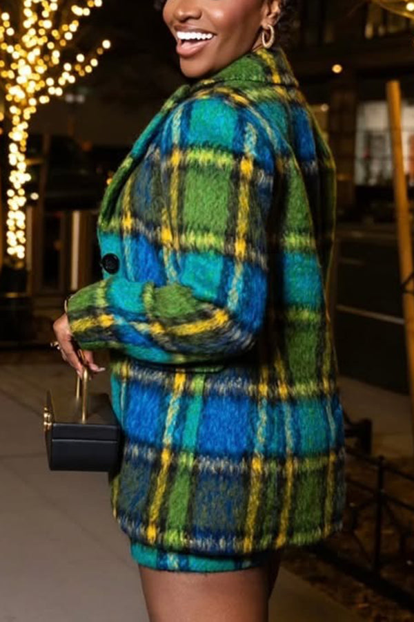 Stylish Plaid Peak Collar Blazer