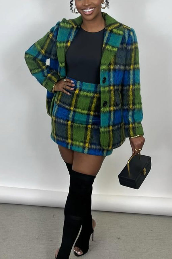 Stylish Plaid Peak Collar Blazer