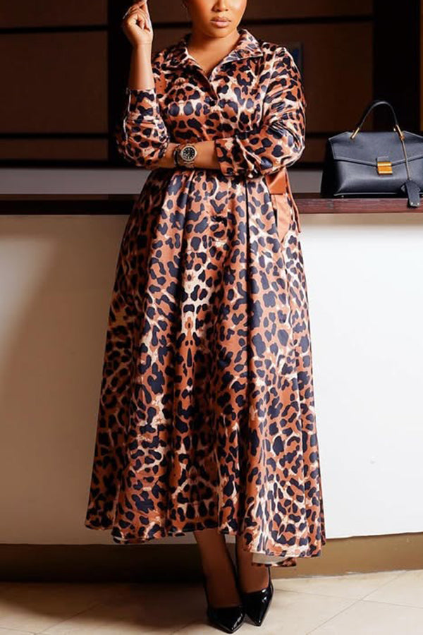 Chic Leopard Print Single Breasted Dress
