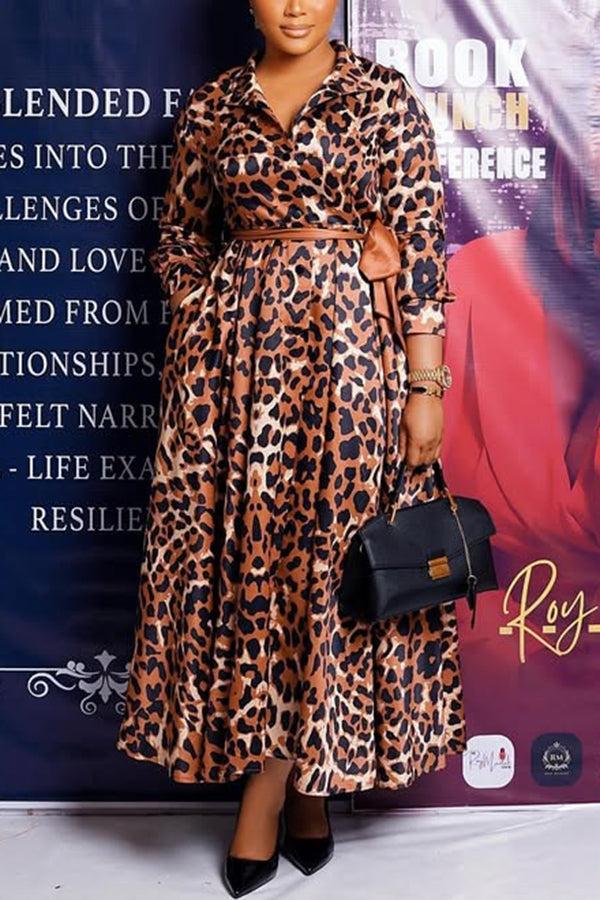 Chic Leopard Print Single Breasted Dress