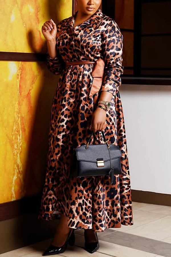 Chic Leopard Print Single Breasted Dress