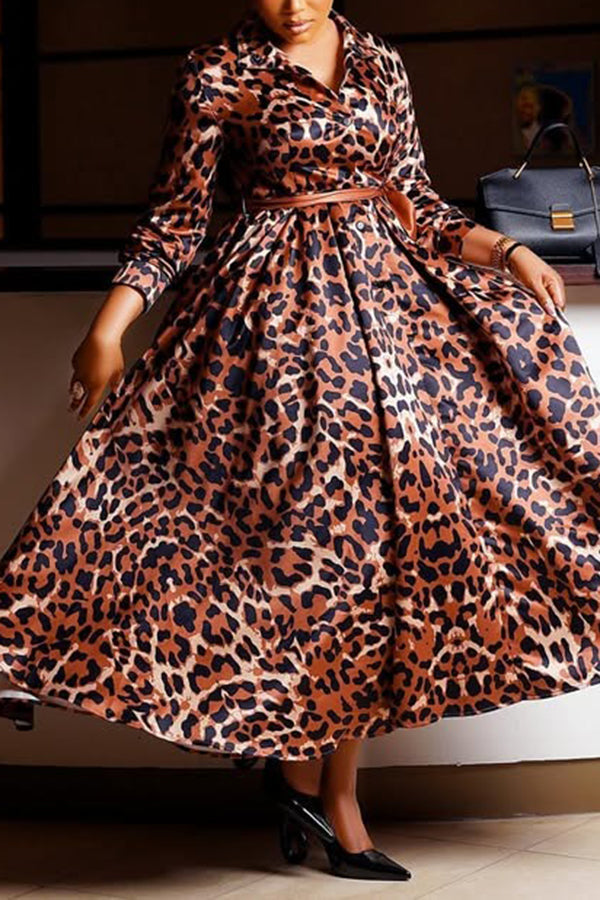 Chic Leopard Print Single Breasted Dress