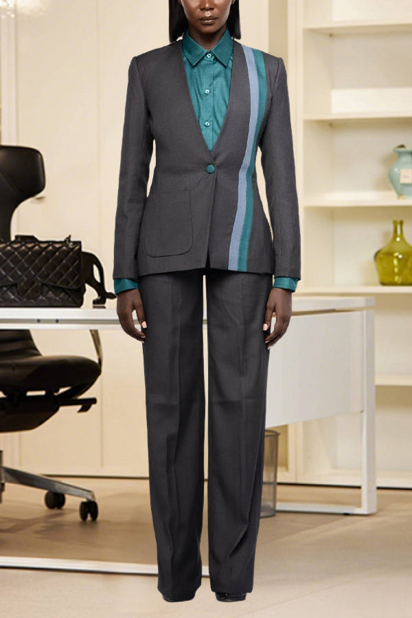 Retro Contrast Striped Blazer & Pants Set