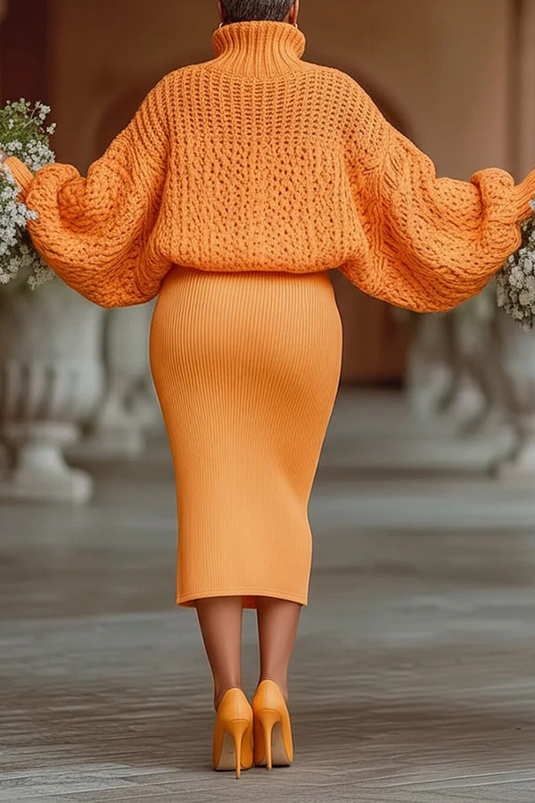 Chic Lantern Sleeve High Neck Sweater