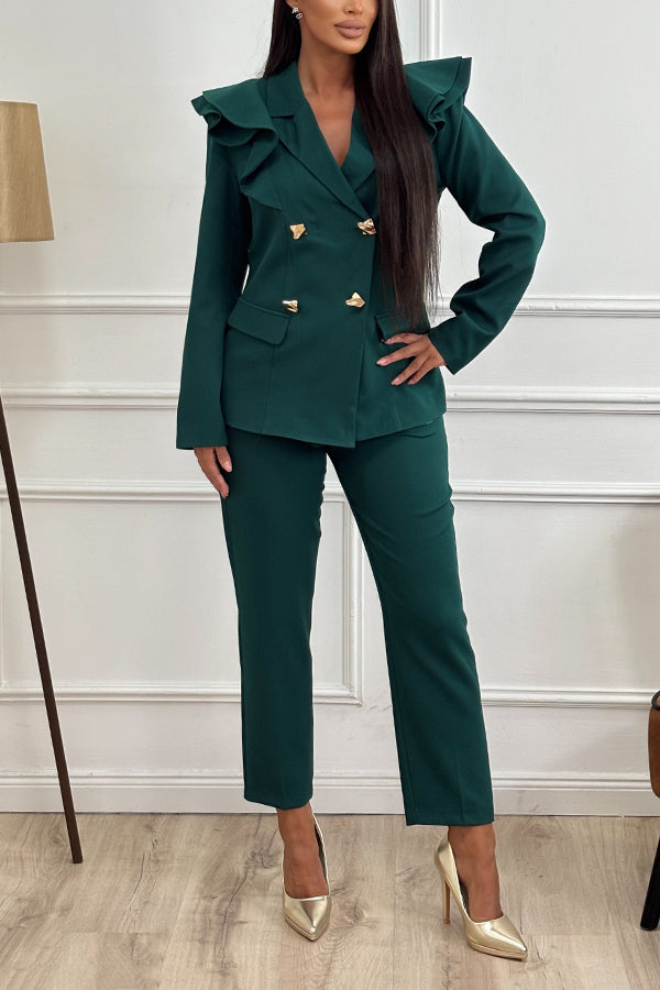 Chic Ruffle Hem Blazer & Pants Set