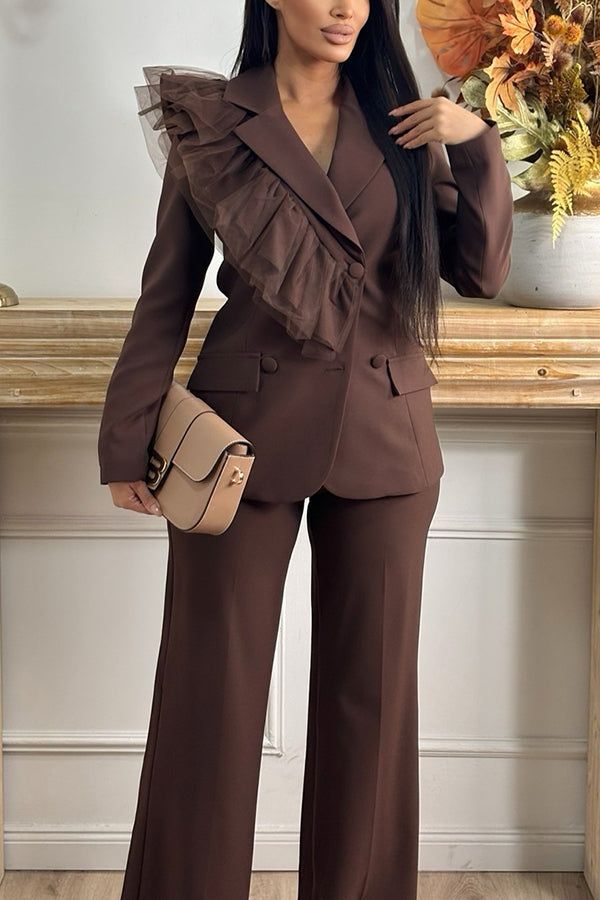Retro Mesh Lapel Collar Blazer & Pants Set